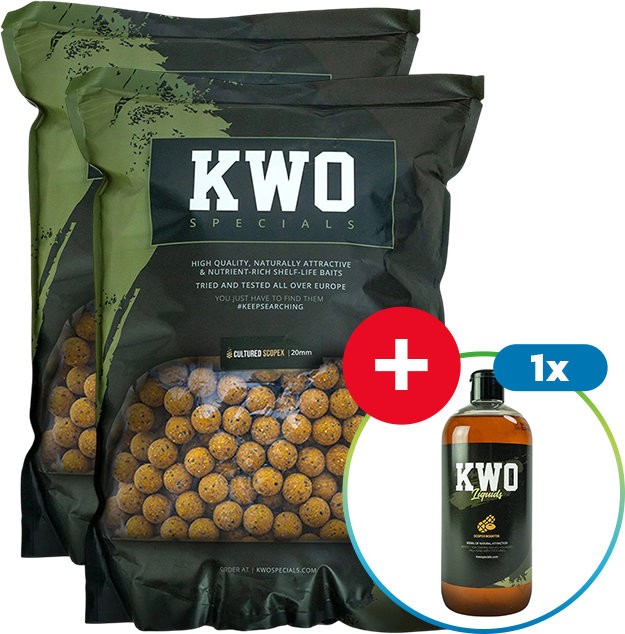 10kg Boilies KWO Cultured Scopex 20mm + Booster ZADARMO