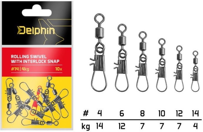 10kom - Kopča s Vrtilicom Delphin Rolling Swivel with Interlock Snap