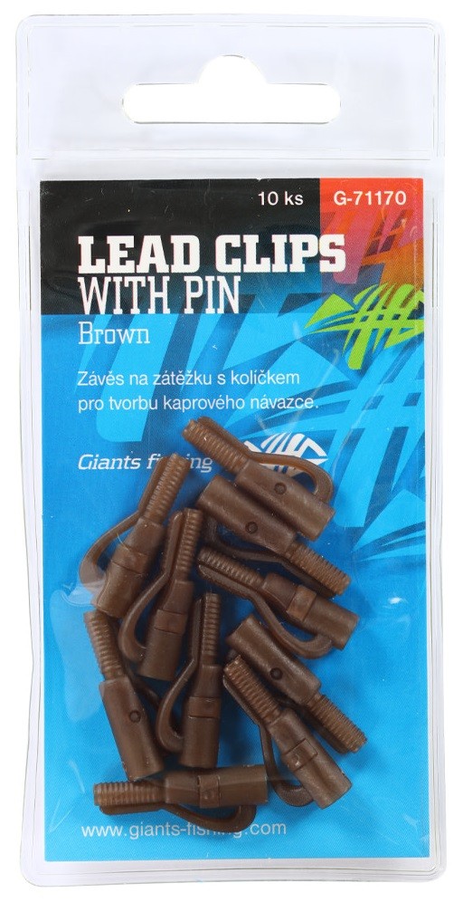 10kom - Sigurnosna kopča za olovo Giants Fishing Lead Clip with Pin Brown