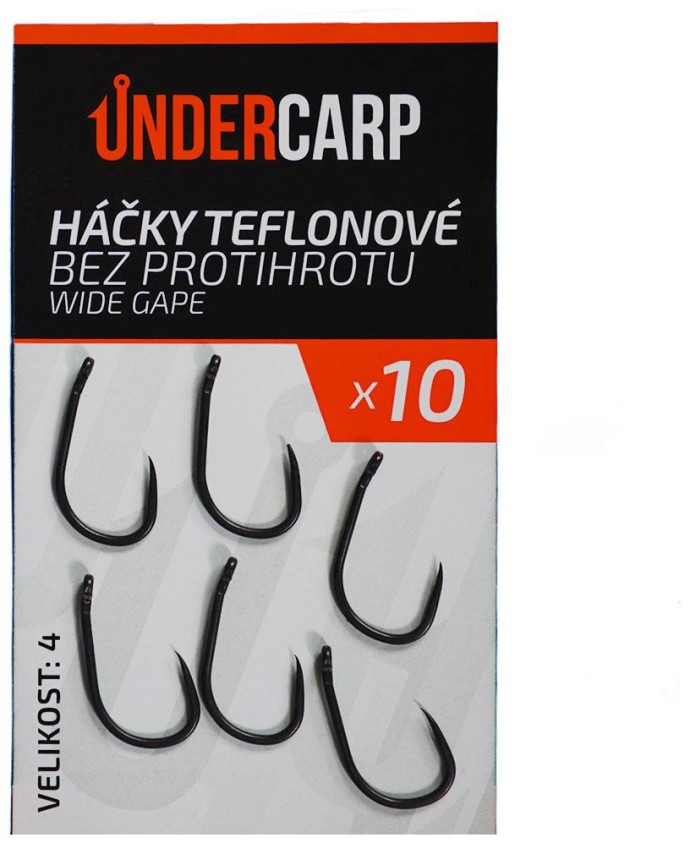 10kom - Udice UnderCarp Teflonové bez protihrotu WIDE GAPE