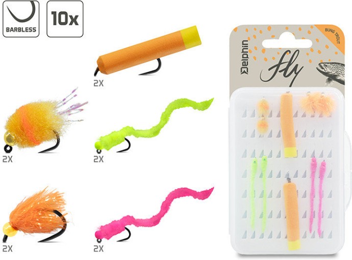 10ks - Sada Umělých Mušek Delphin Fly Bung Trout