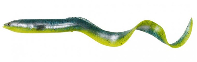 1kom - Gumeni Mamac Savage Gear 4D Real Eel 20cm 27gr Green Yellow Glitter