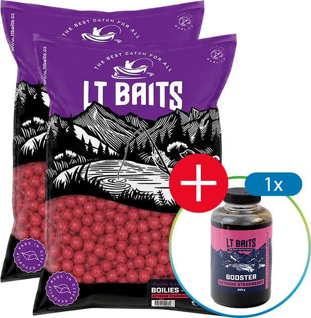 20kg - Boilies LT Baits Extreme Strawberry - Jahoda 24mm + Booster Zdarma