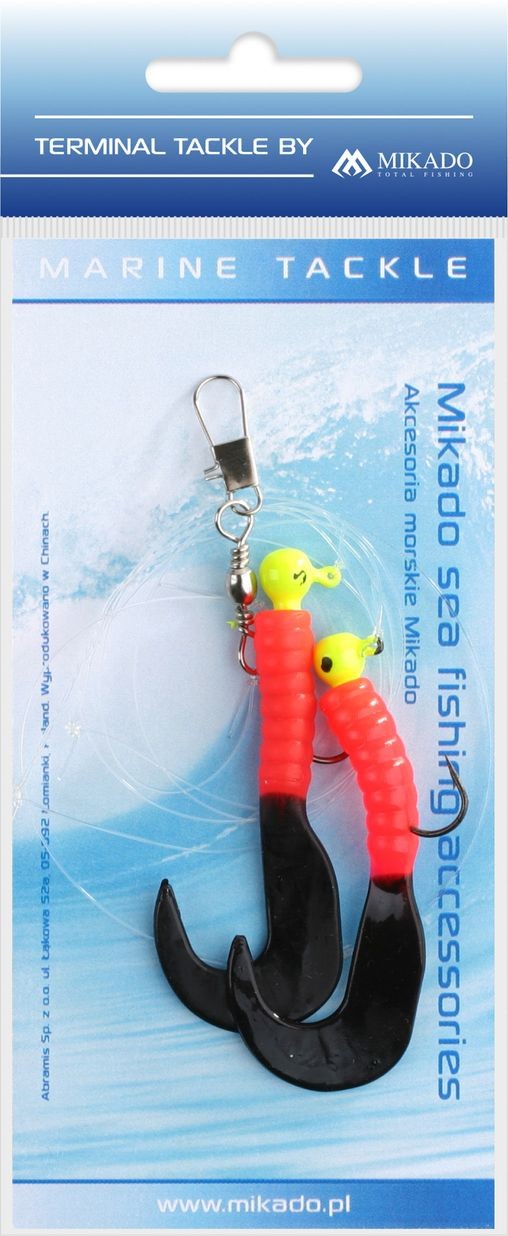 2ks Morský Náväzec Mikado Pilk Twist Jighead Rig 7,5cm Červeno-čierny