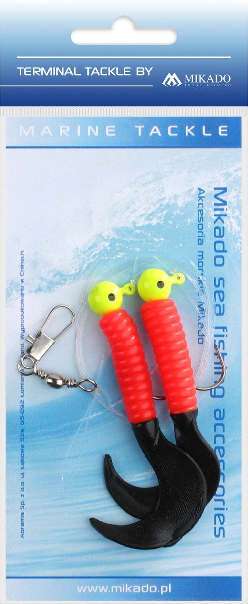 2ks Morský Náväzec Mikado Pilk Twist Jighead Rig 7,5cm Červeno-čierny
