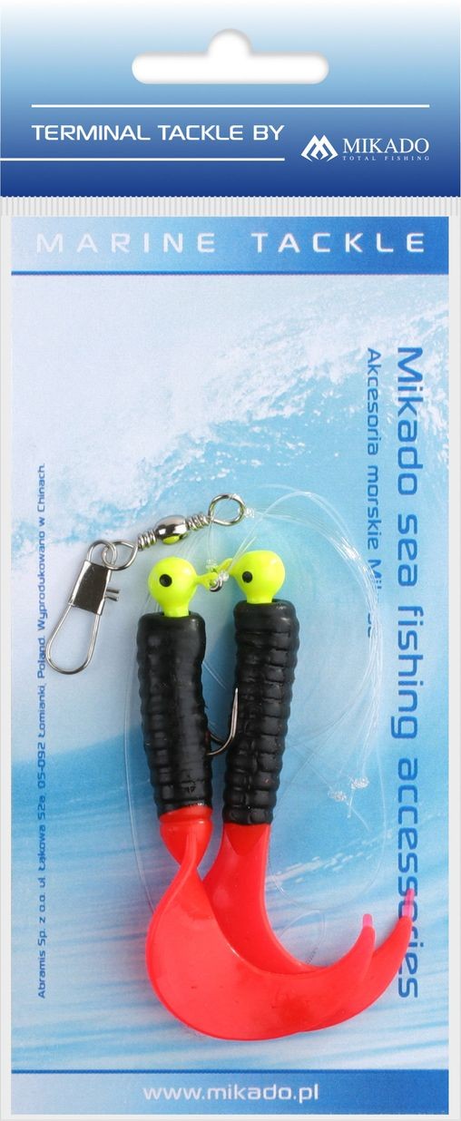 2ks Morský Náväzec Mikado Pilk Twist Jighead Rig 7,5cm Červeno-čierny