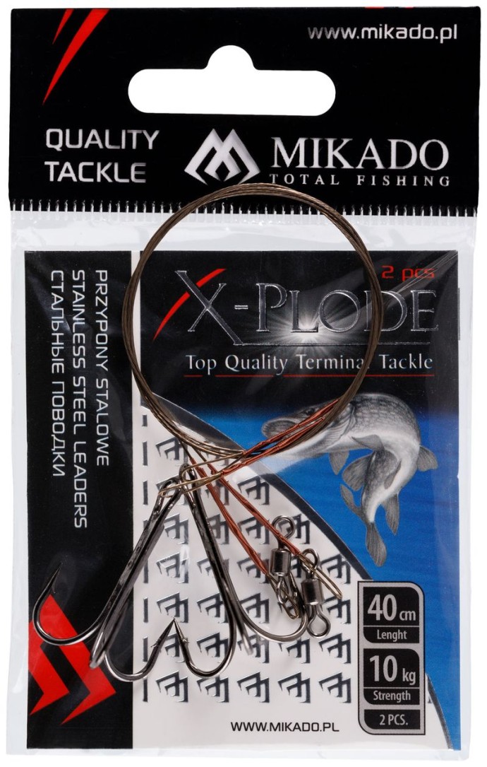 2ks - Náväzec Mikado Oceľové Lanko 40cm 10kg s trojháčikom