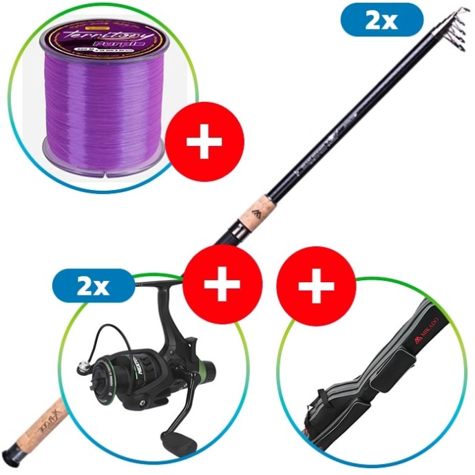 2x Štap Mikado X-Plode N.G. Fishunter Tele 3,00m 50-100gr + 2x Rola + Futrola + Najlon
