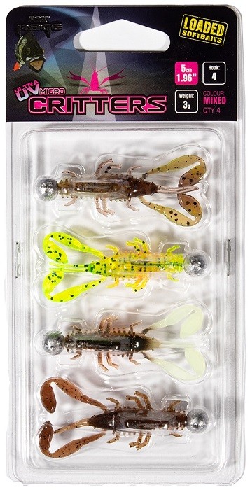 4kom - Set Mamaca Rage Ultra UV Micro Critter Mixed Colour Lure Pack Loaded 3gr 5cm