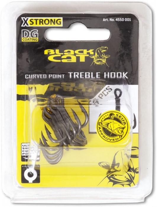 5kom - Trostruke udice s kontra-kukom Black Cat Curve Point DG Coating