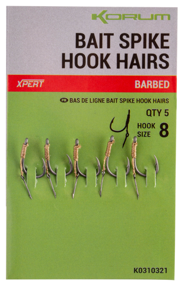 5kom - Udica Korum Bait Spike Hook Hairs Barbed