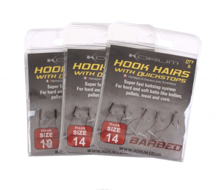 5kom - Udica Korum Hook Hairs With Quickstops Barbed s Očicom