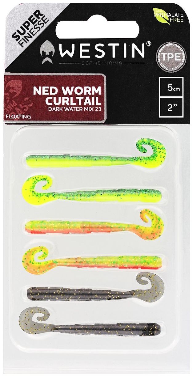 6kom - Gumeni Mamac Westin Ned Worm Curltail 5cm 0,5g