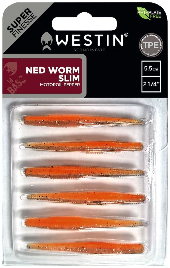 6kom - Gumeni Mamac Westin Ned Worm Slim 5,5cm 1,5g
