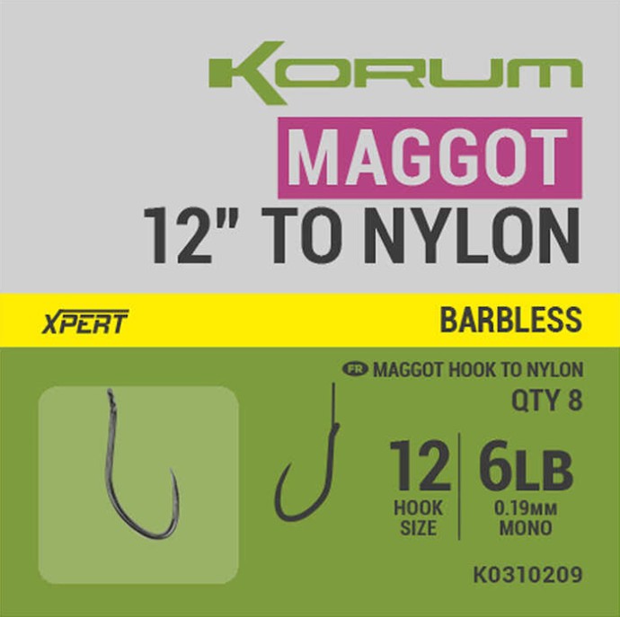 8kom - Gotovi Predvez Korum Xpert Maggot Hooks Barbless to Nylon