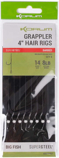 8kom - Gotovi Predvezi Korum Grappler Hair Rigs Barbed 10cm