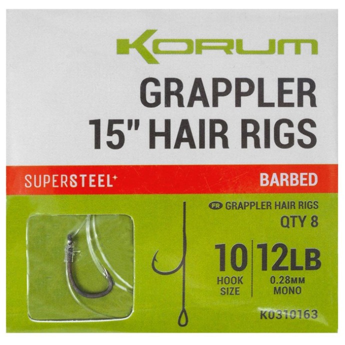 8kom - Gotovi Predvezi Korum Grappler Hair Rigs Barbed 38cm
