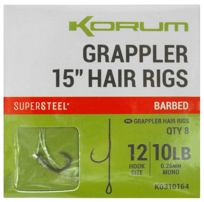 8kom - Gotovi Predvezi Korum Grappler Hair Rigs Barbed 38cm