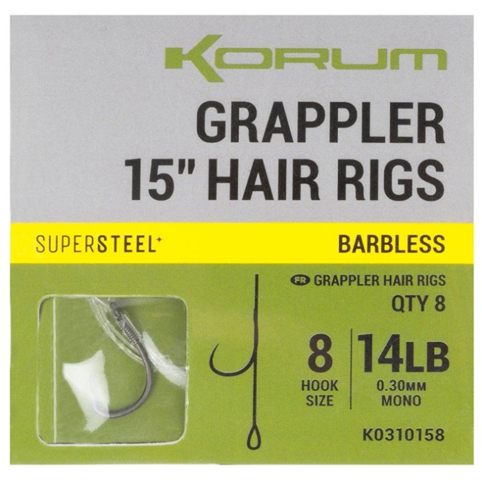 8kom - Gotovi Predvezi Korum Grappler Hair Rigs Barbless 38cm