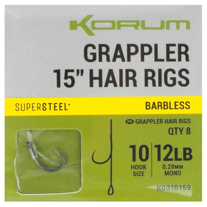 8kom - Gotovi Predvezi Korum Grappler Hair Rigs Barbless 38cm