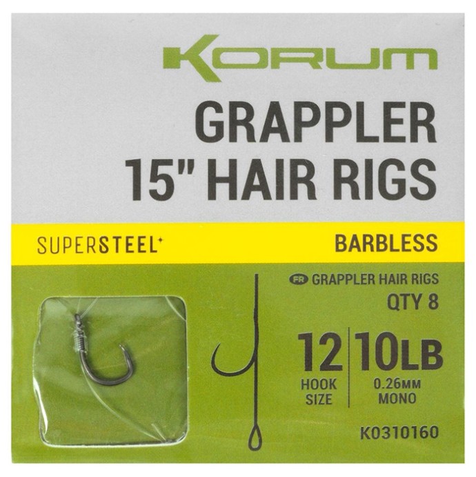 8kom - Gotovi Predvezi Korum Grappler Hair Rigs Barbless 38cm