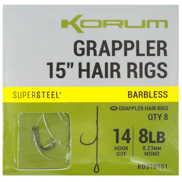 8kom - Gotovi Predvezi Korum Grappler Hair Rigs Barbless 38cm
