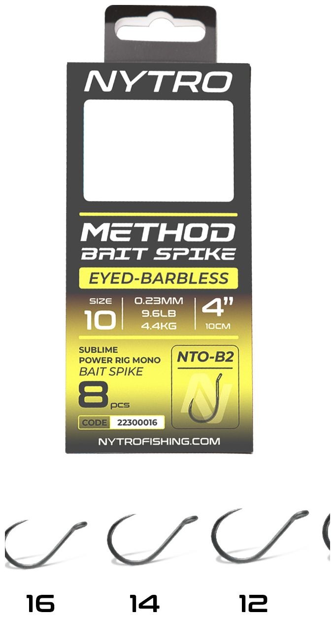 8kom - Predvez Nytro NTO-B2 Barbless Method 4 Inch/10cm Bait Spike #10/0,23mm