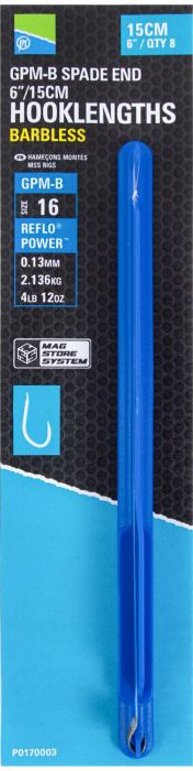 8kom - Predvez Preston GPM-B Spade End Hooklengths Barbless 15cm