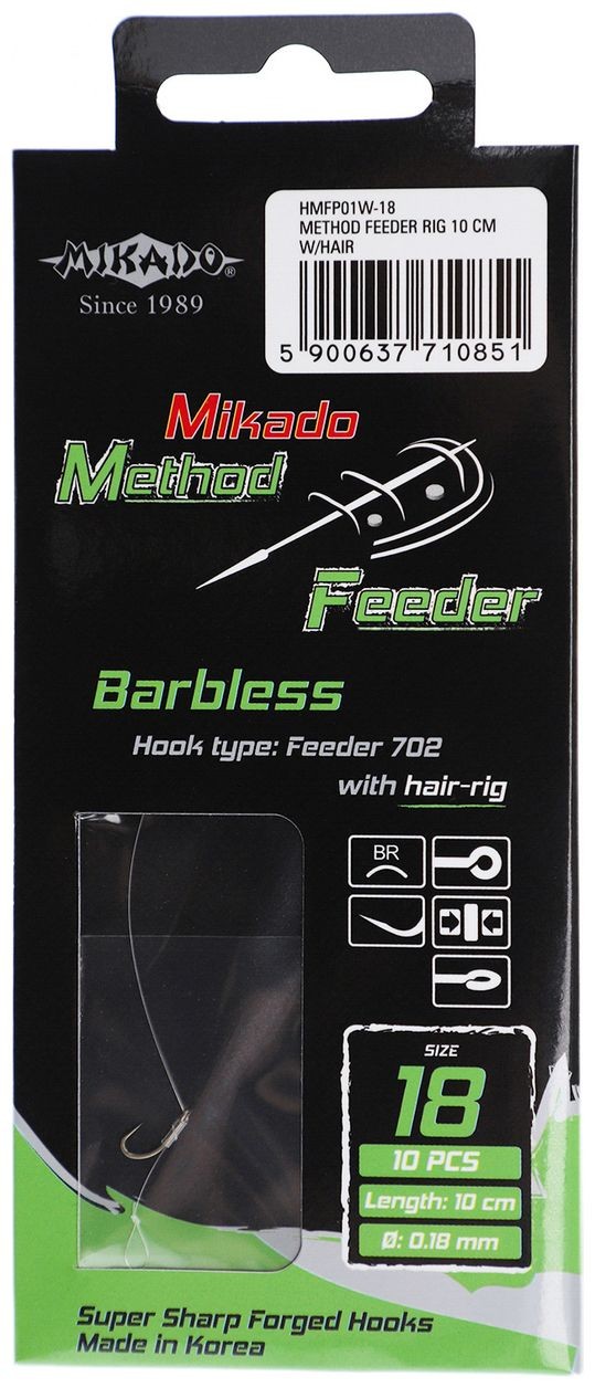 8ks - Gotova Udica Mikado Method Feeder 10cm Bez Protivnačka S Vlaknom Vel. 16