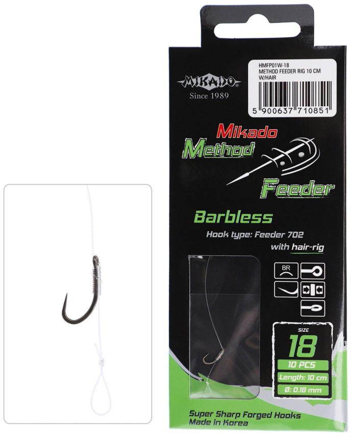 8ks - Hotový Náväzec Mikado Method Feeder 10cm Bez Protihrotu S Vlascem Vel. 16