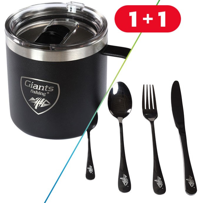 Blagovaonski Set Giants Fishing Thermo Hrnek 400ml + Set Pribora za Jelo
