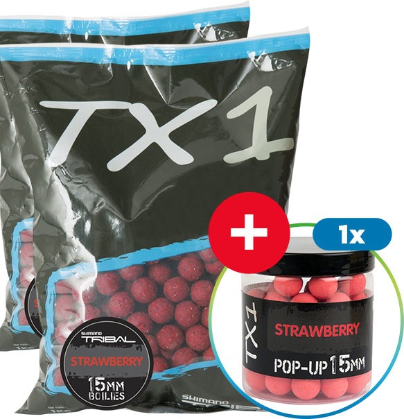 Boilie Shimano TX1 Strawberry 15mm 5kg Akcija 2 + Pop Up