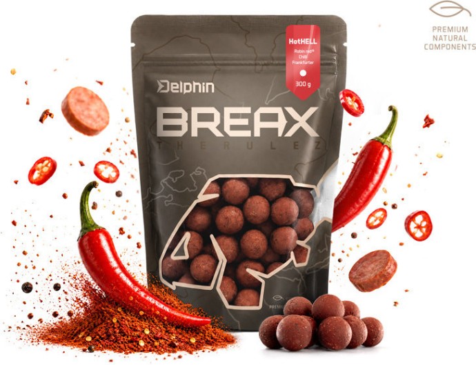 Boilies Delphin BreaX HotHELL Robin Red-Chilli-Fr.Klobása