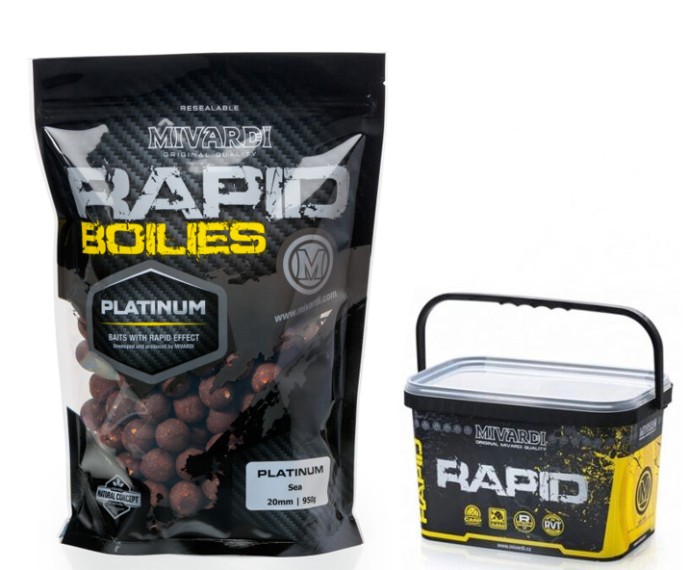 Boilies Mivardi Rapid Champion Platinum Sea 3,3kg + Kanta za hranu Rapid Box