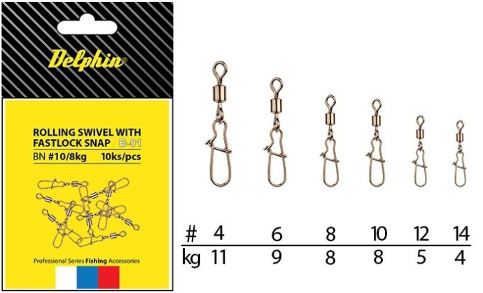 Kopča s Vrtilicom Delphin Rolling Swivel with Fastlock Snap B-01