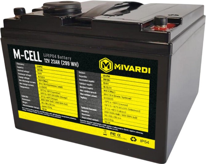 Lithiová Baterie Mivardi M-CELL LiFePO4 12V 23Ah + 5A Nabíječka