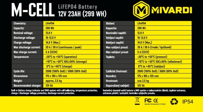Litijeva Baterija Mivardi M-CELL LiFePO4 12V 23Ah + 5A Punjač