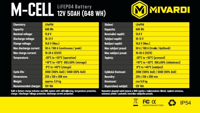 Litijeva Baterija Mivardi M-CELL LiFePO4 12V 50Ah + 10A Punjač