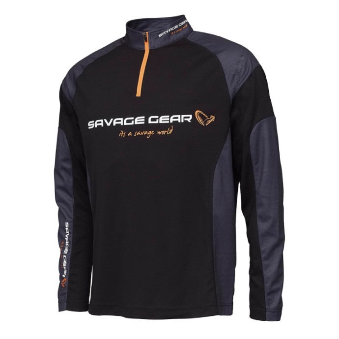 Majica Savage Gear Tournament Gear Shirt 1/2 Zip Black Ink