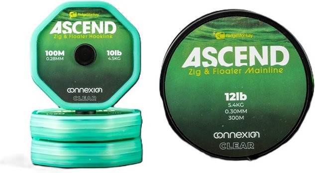 Najlon RidgeMonkey Ascend Zig & Floater Mainline 12lb 0.30mm 100m Clear