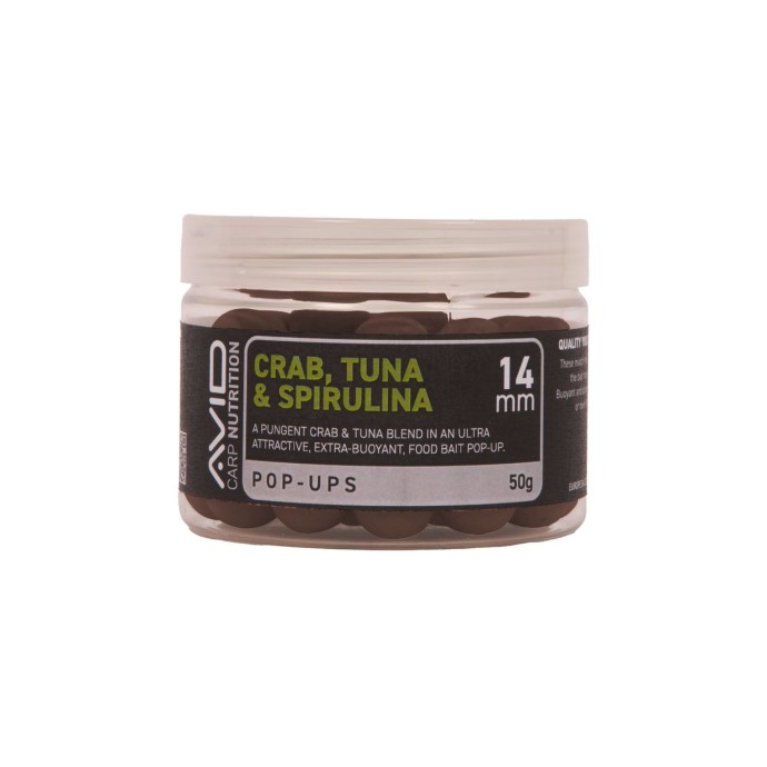 Plávajúce Boilies Avid Crab, Tuna & Spirulina Pop-Up 14mm 50g