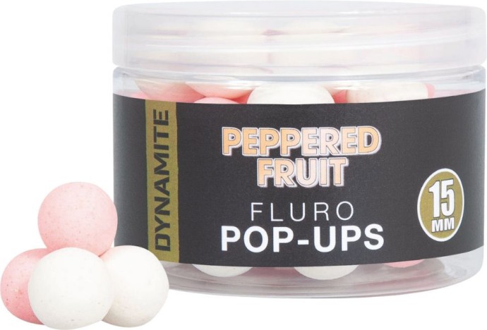 Plávajúce Boilies Dynamite Baits Peppered Fruit Fluro Pop-Ups 15mm