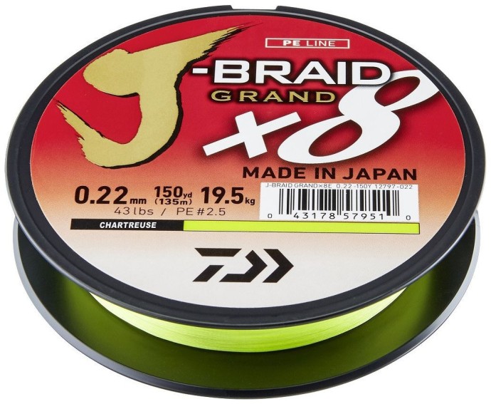 Pletená Šňůra Daiwa J-Braid Grand X8 2700m Chartreuse
