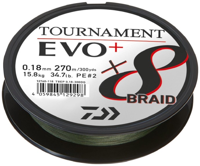 Pletena Šňura Daiwa Tournament X8 Braid Evo+ Tamno Zelena 900m 0,08mm/4,9kg