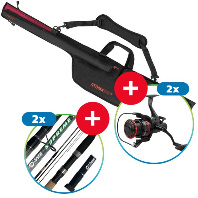 Prut Sensas Supreme Feeder + Naviják Delphin Modeco Feeder + Pouzdro Delphin Atoma