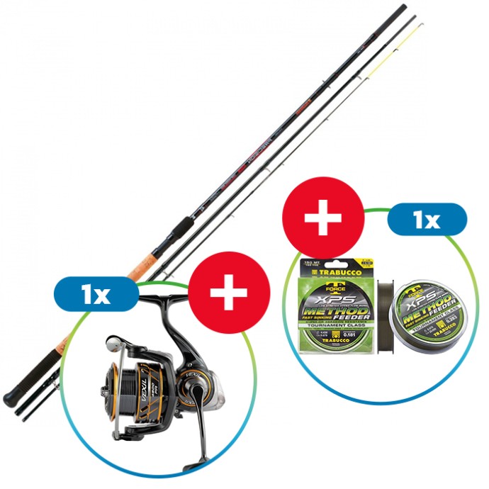 Rod Trabucco Precision RPL Carp Feeder H 3,60m 120gr + Kolut Vexil FDX + Kabl T-Force