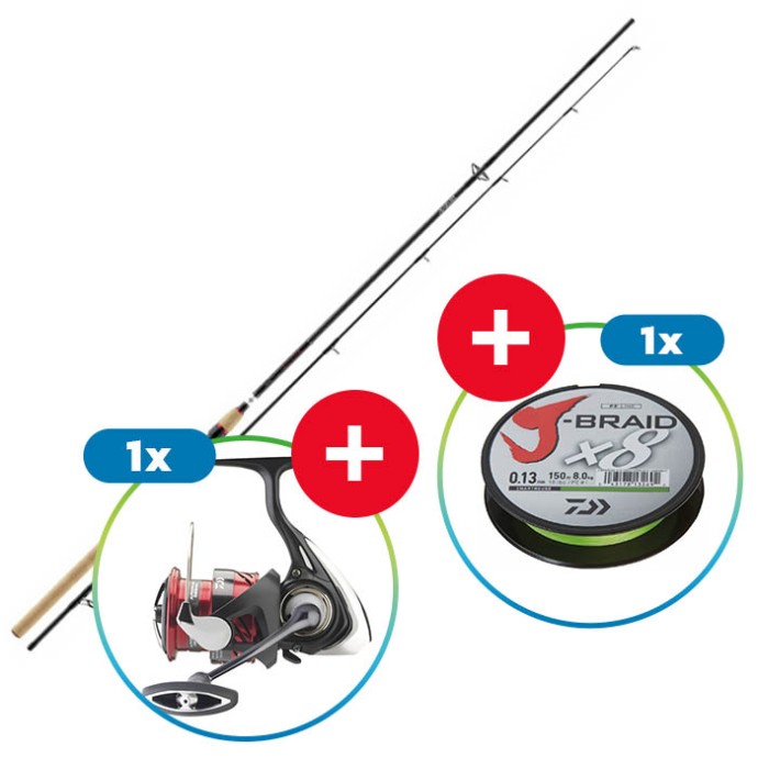 Štap Daiwa Ninja X Spin 2,10m 5-20gr + Rola 23 Ninja + Pletena Šnura J-Braid 8