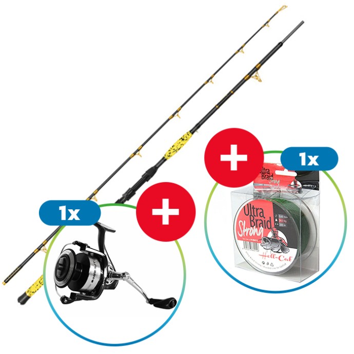 Štap Delphin Hazard BxG 2,55m 505gr + Rola Mamut + Pletena Šnura Hell-Cat