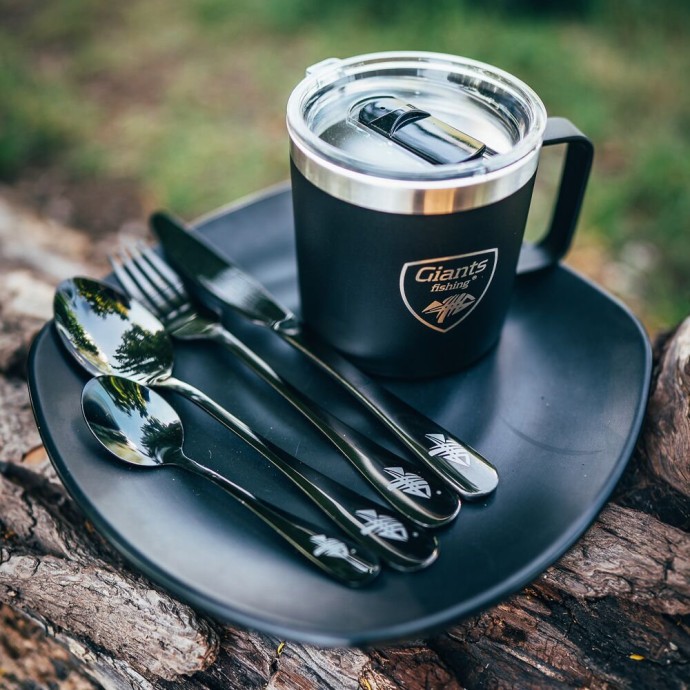 Tava za kuhanje Giants Fishing Eazi Pan Large + Set pribora za jelo od nehrđajućeg čelika