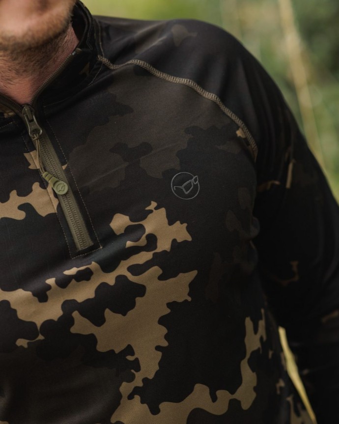 Tričko S Dlhým Rukávom Korda Kool UPF Zip Jersey Dark Kamo